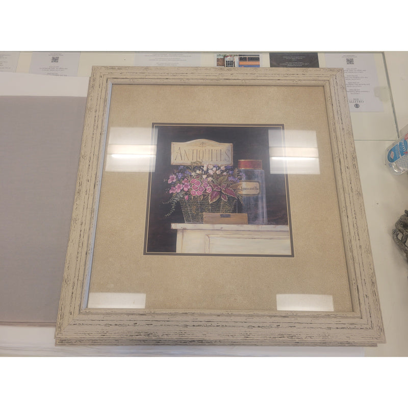 'Jarden de Antiquites' Print in Beige Frame