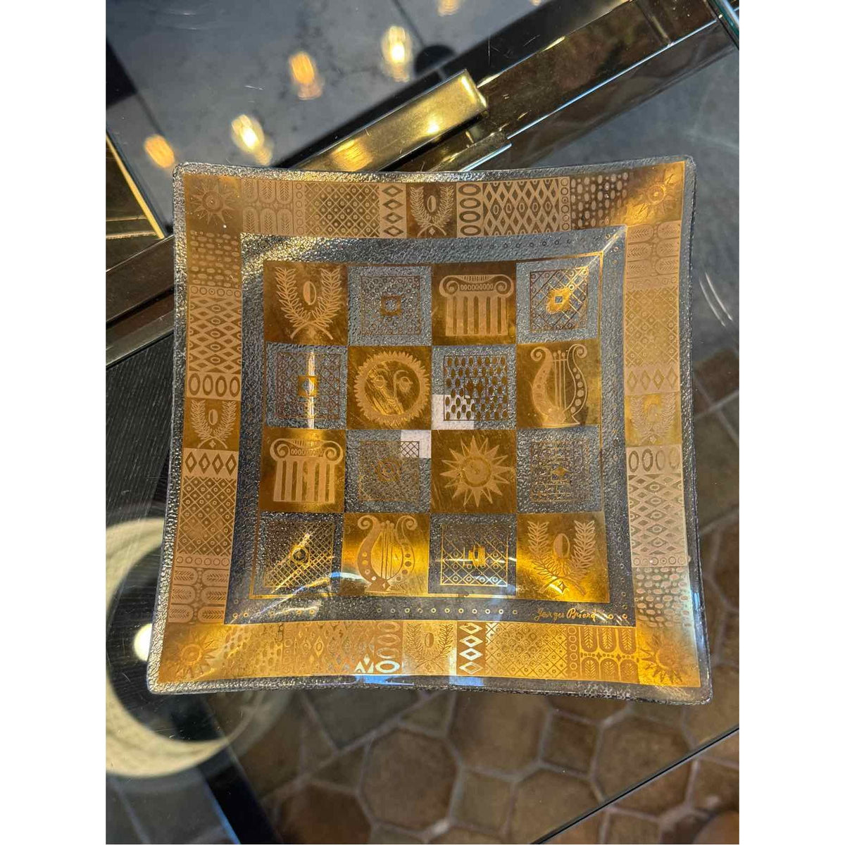 8" Square Glass/Gold Plate