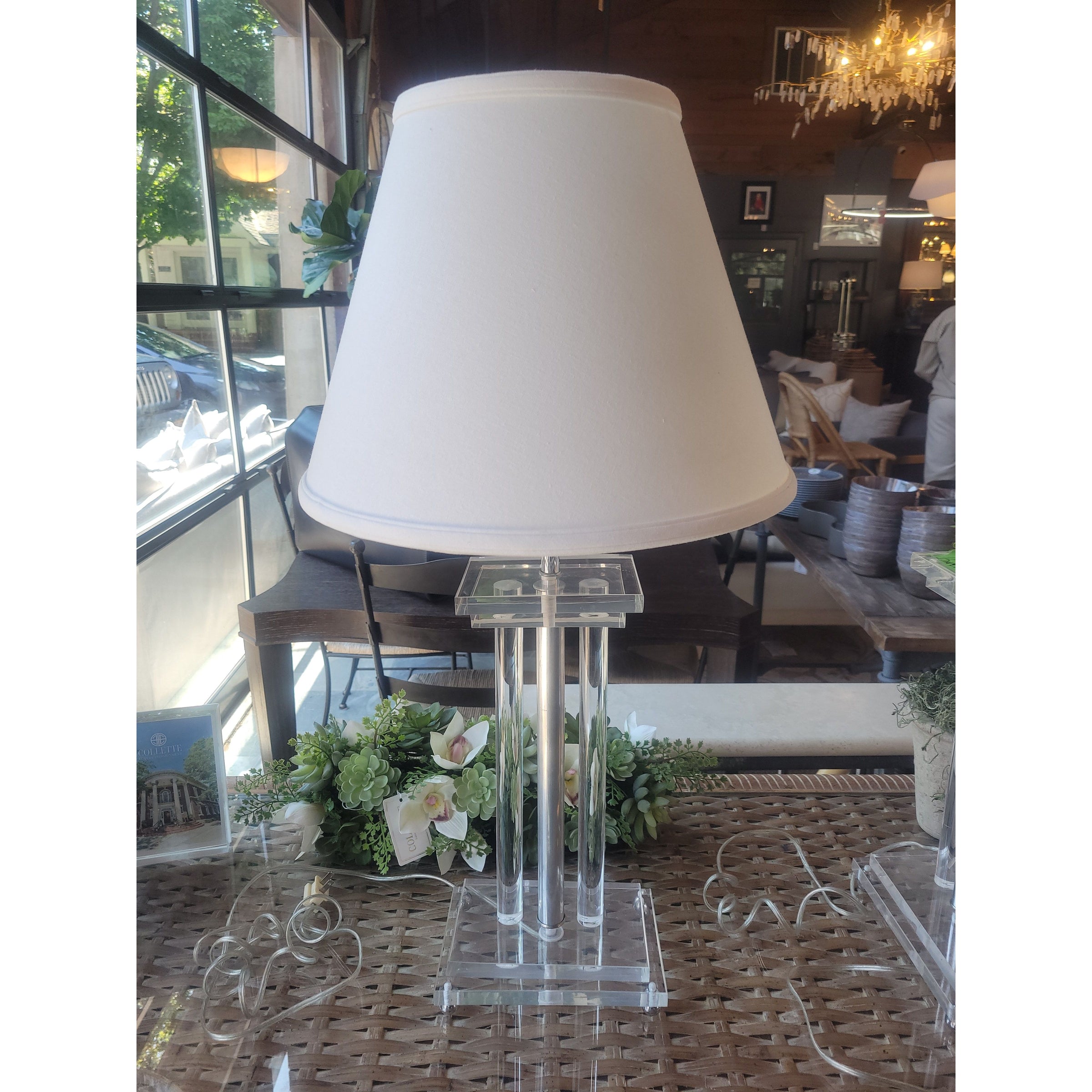 PAIR of Acrylic Table Lamps w/ Shades