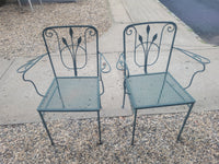 SET of 5-ft Green Iron Glass Top Dining Table, 4 Side Chairs, 2 Arm Chairs