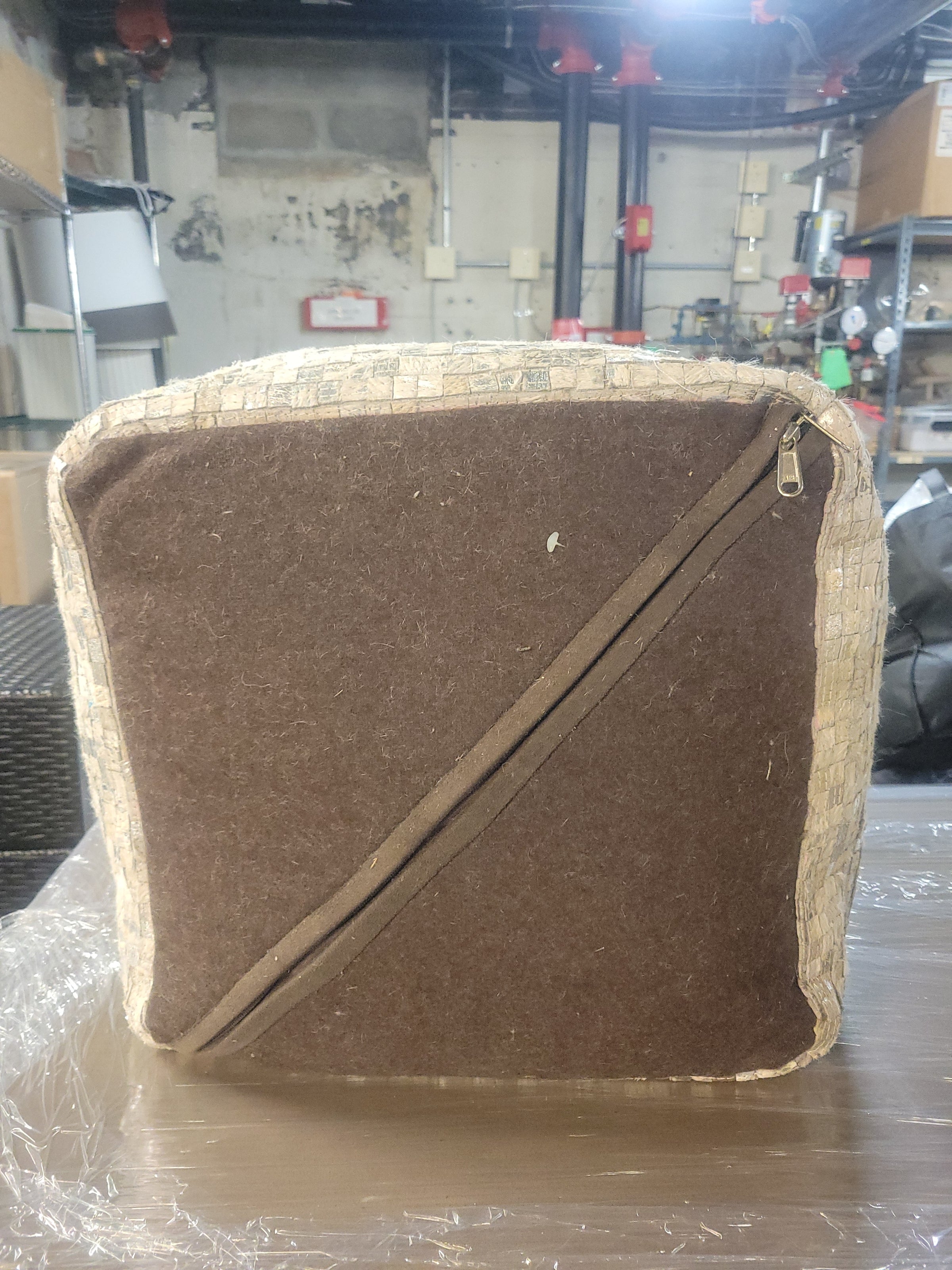 Metallic Leather Hide Piecework Cube Pouf