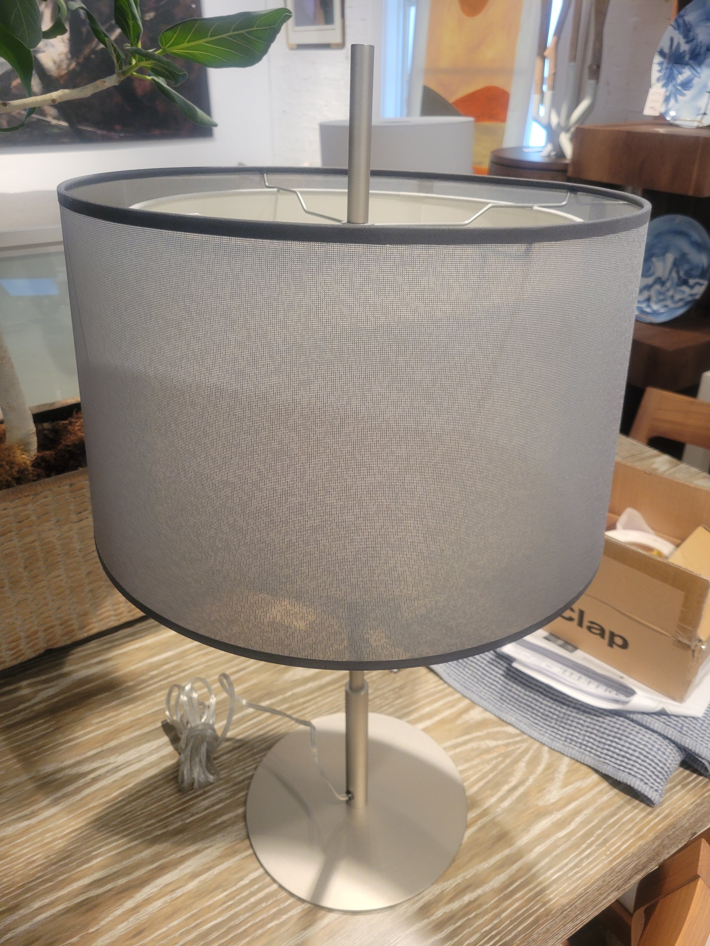 PAIR of Brushed Metal Table Lamps w/ Double Layered Shades