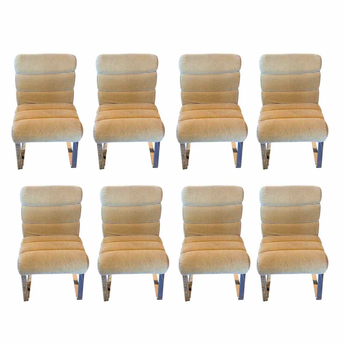 SET of 8 Wool Mohair Cantilever Dining Chairs by Pace (AS IS)