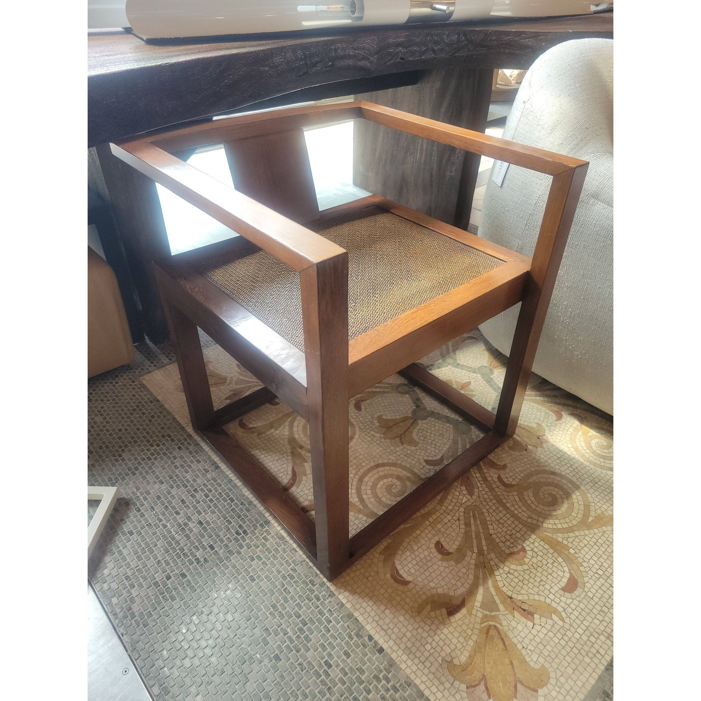 Square Wood Arm Chair w/ Faux Woven Seat by Upstairs