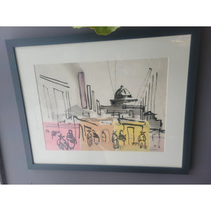 Watercolor Painting by Irving G. Lehman in Matte Black Frame