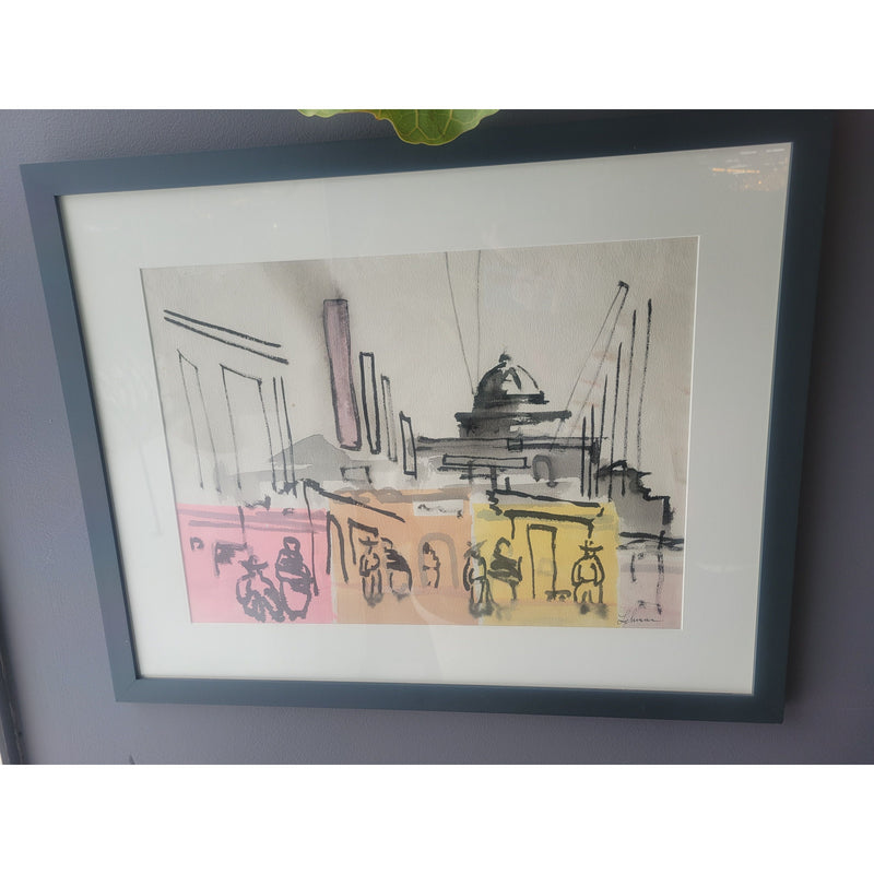 Watercolor Painting by Irving G. Lehman in Matte Black Frame - colletteconsignment.com
