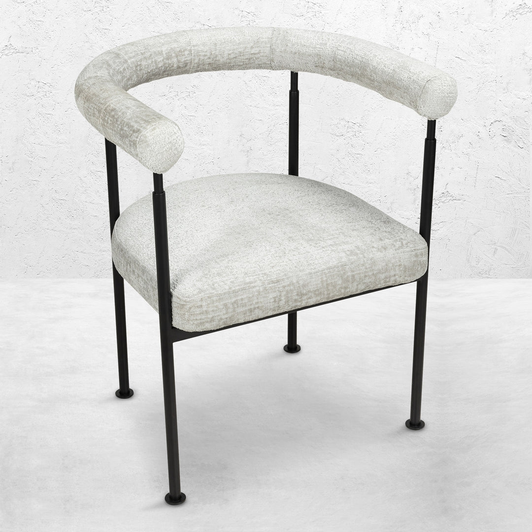 Pair of Marbella Chairs in Off-White Linen w/ Black Metal Legs