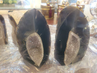 Pair of Black Agate Geode Bookends