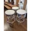 SET of 3 Mid-Century White Leather & Steel Counter Stools