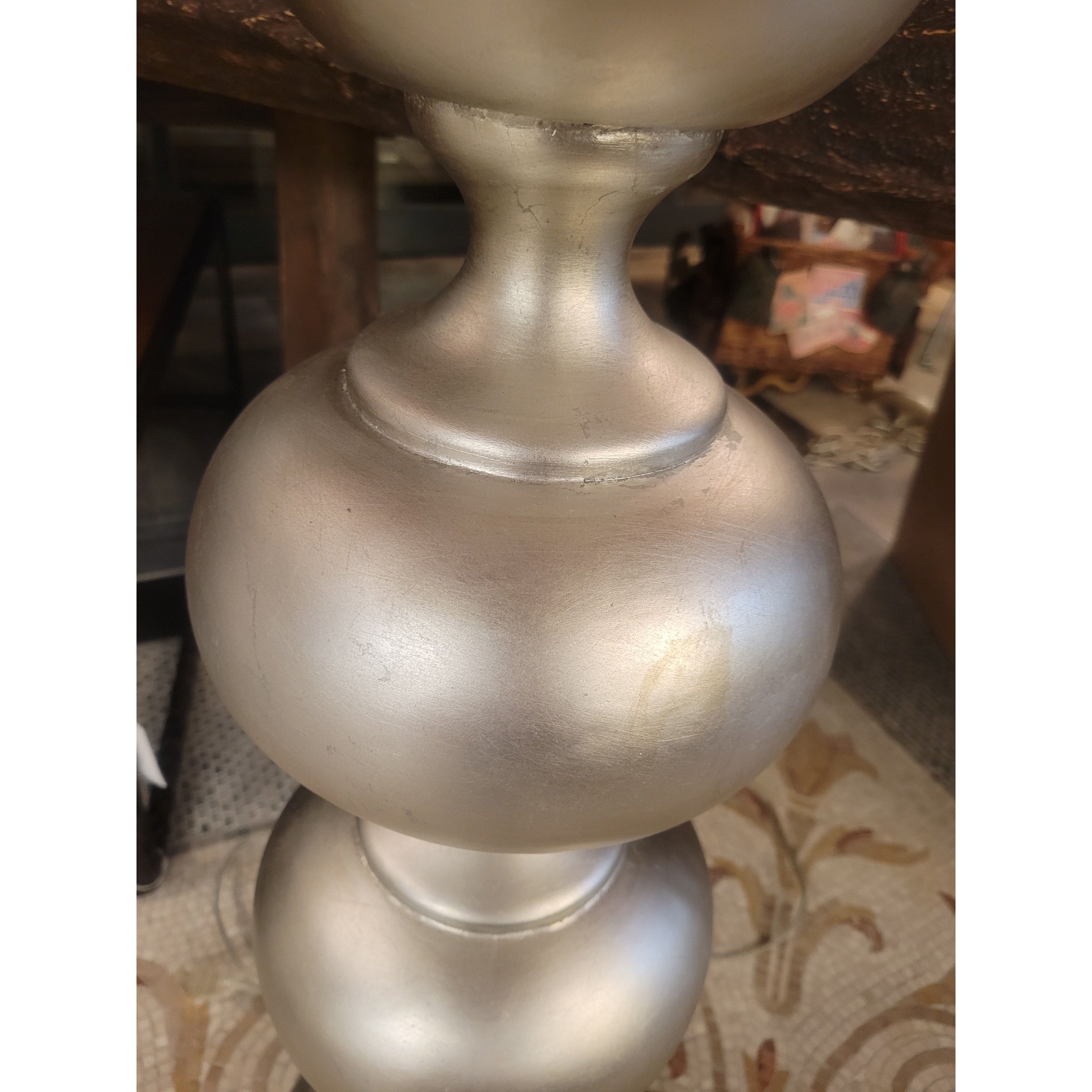 Stacked Pearls Wood Floor Lamp w/ Gray Shade