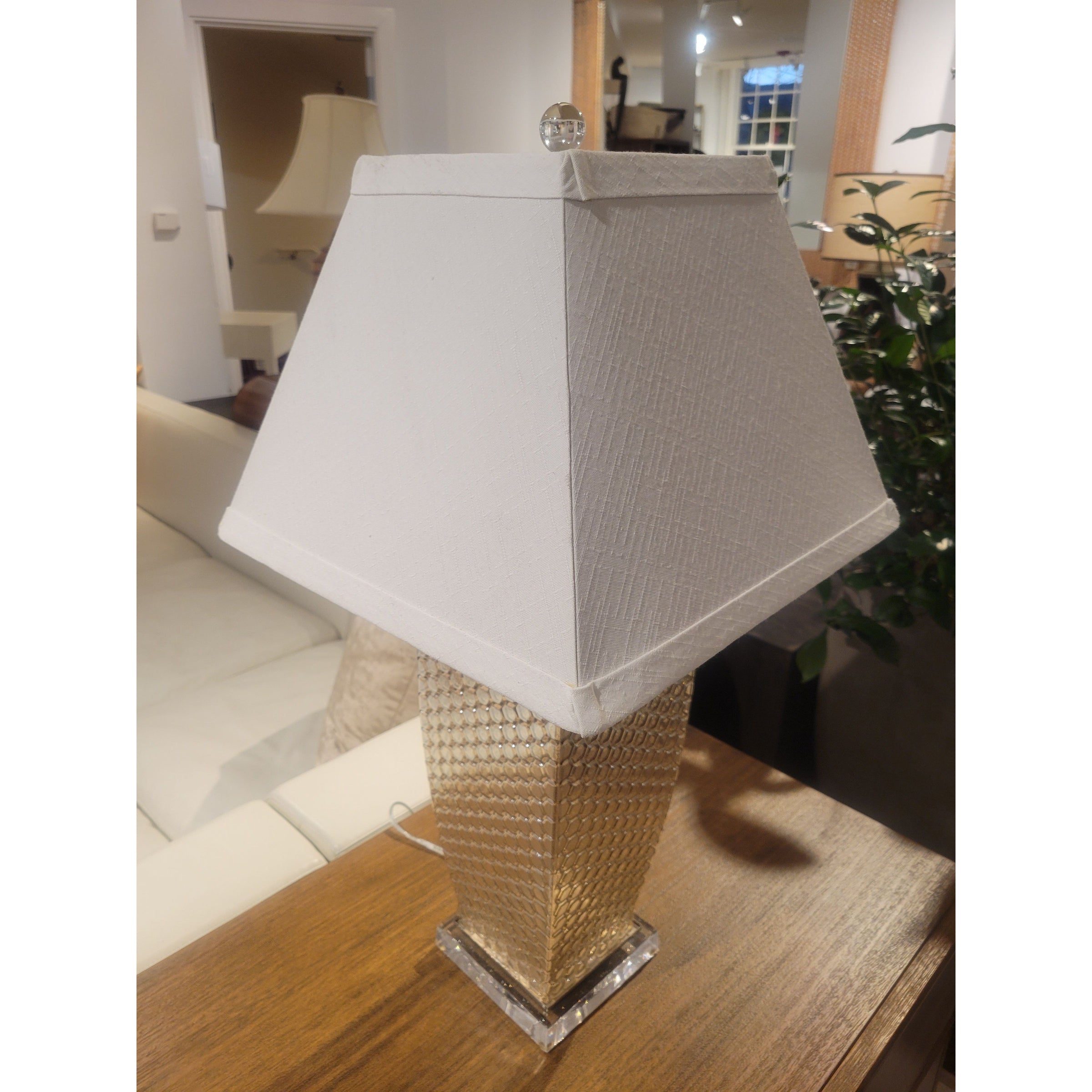 PAIR of Honeycomb Poly Table Lamps w/ Shades - colletteconsignment.com