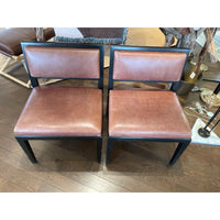 PAIR of Brown Leather & Dark Wood Chairs - colletteconsignment.com