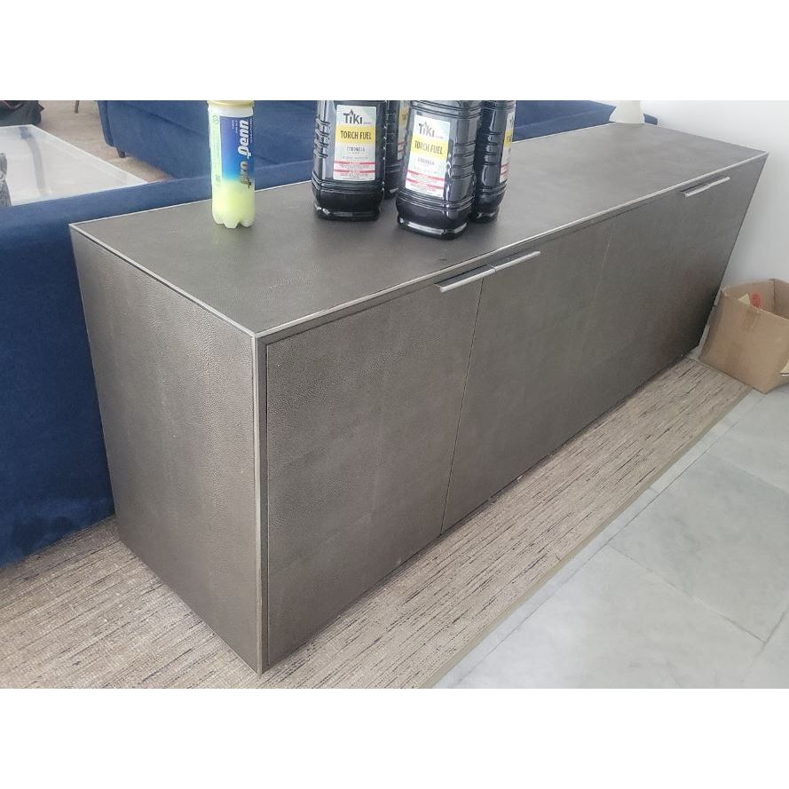 Shagreen & Chrome 4-Door Credenza by RH - AS IS