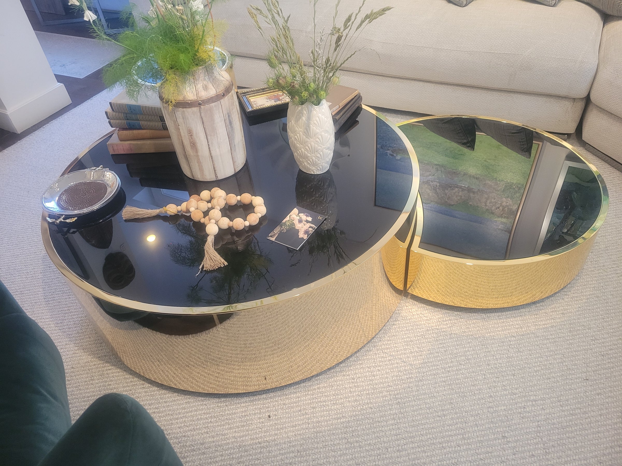 SET of 3 Constellation Coffee Tables w/ Smoked Mirror Glass Tops by Fendi Casa