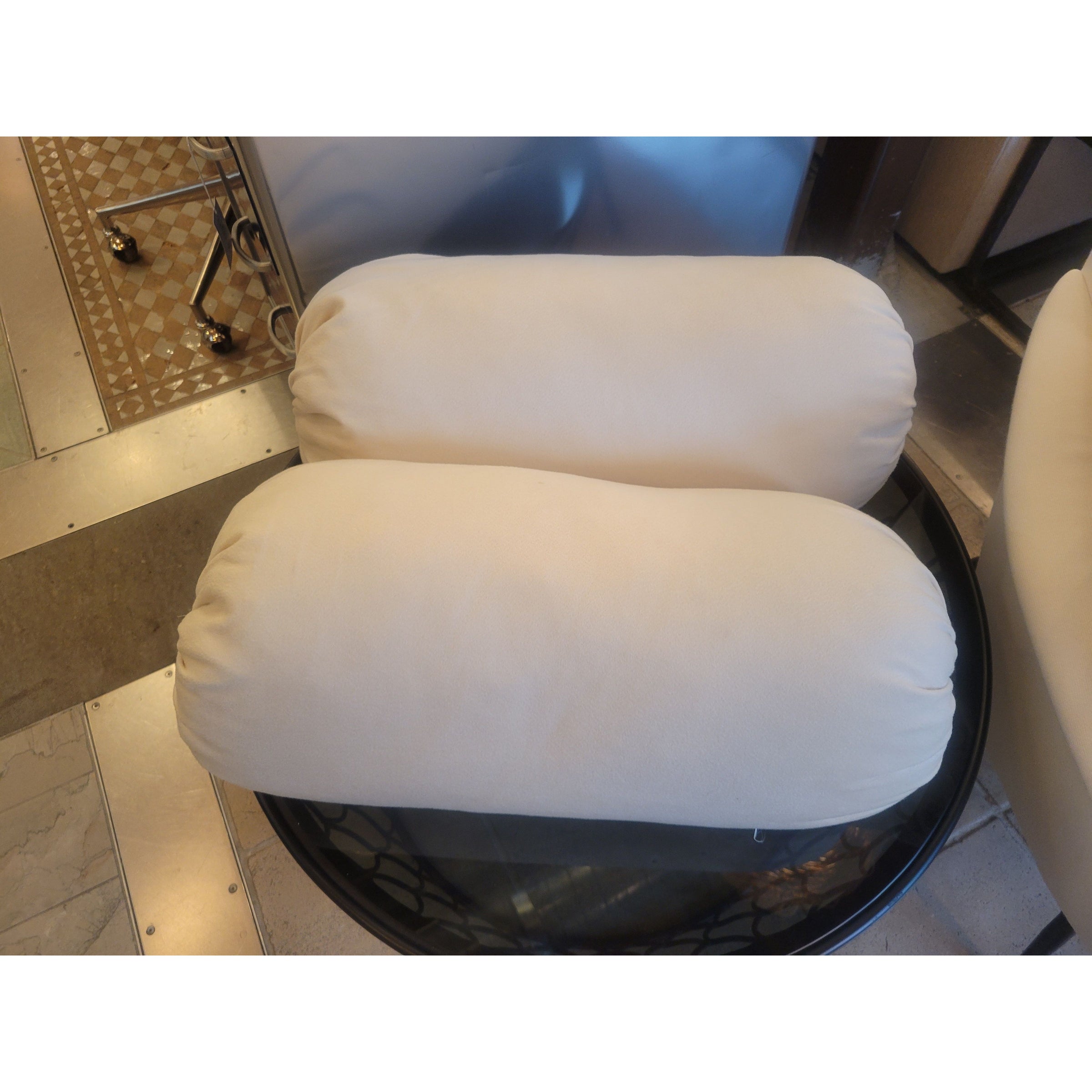 PAIR of Small White Bolster Pillows
