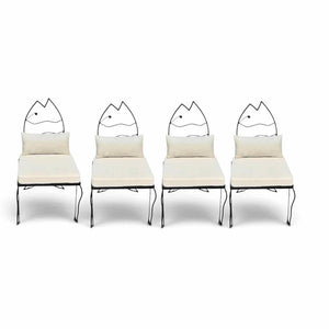 SET of 4 Custom European Black Iron Sculptural Fish Side Chairs (AS IS)
