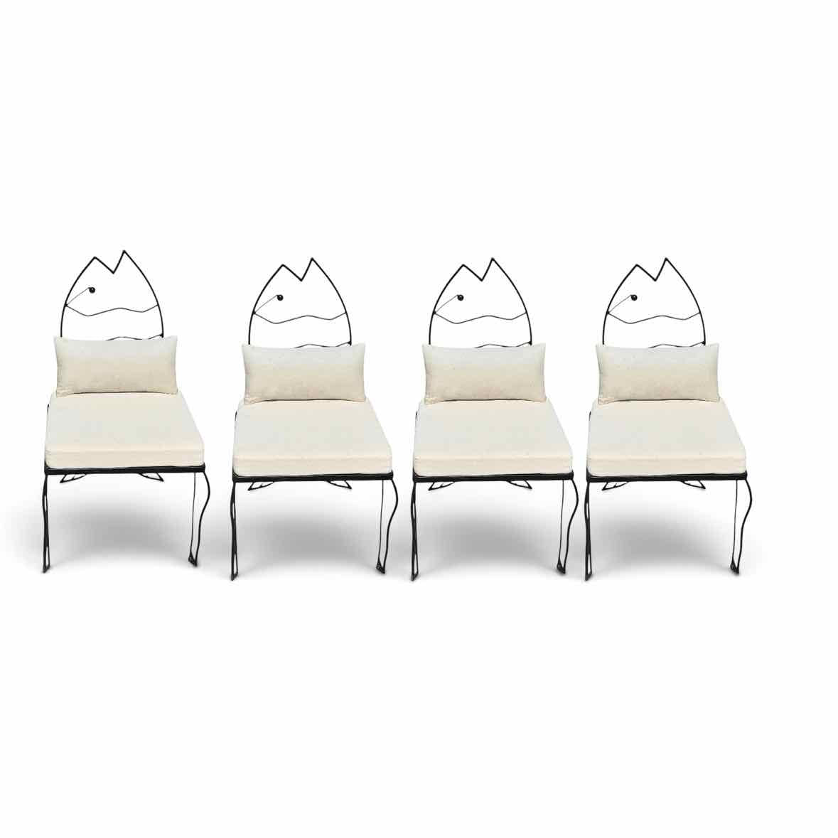 SET of 4 Custom European Black Iron Sculptural Fish Side Chairs (AS IS)