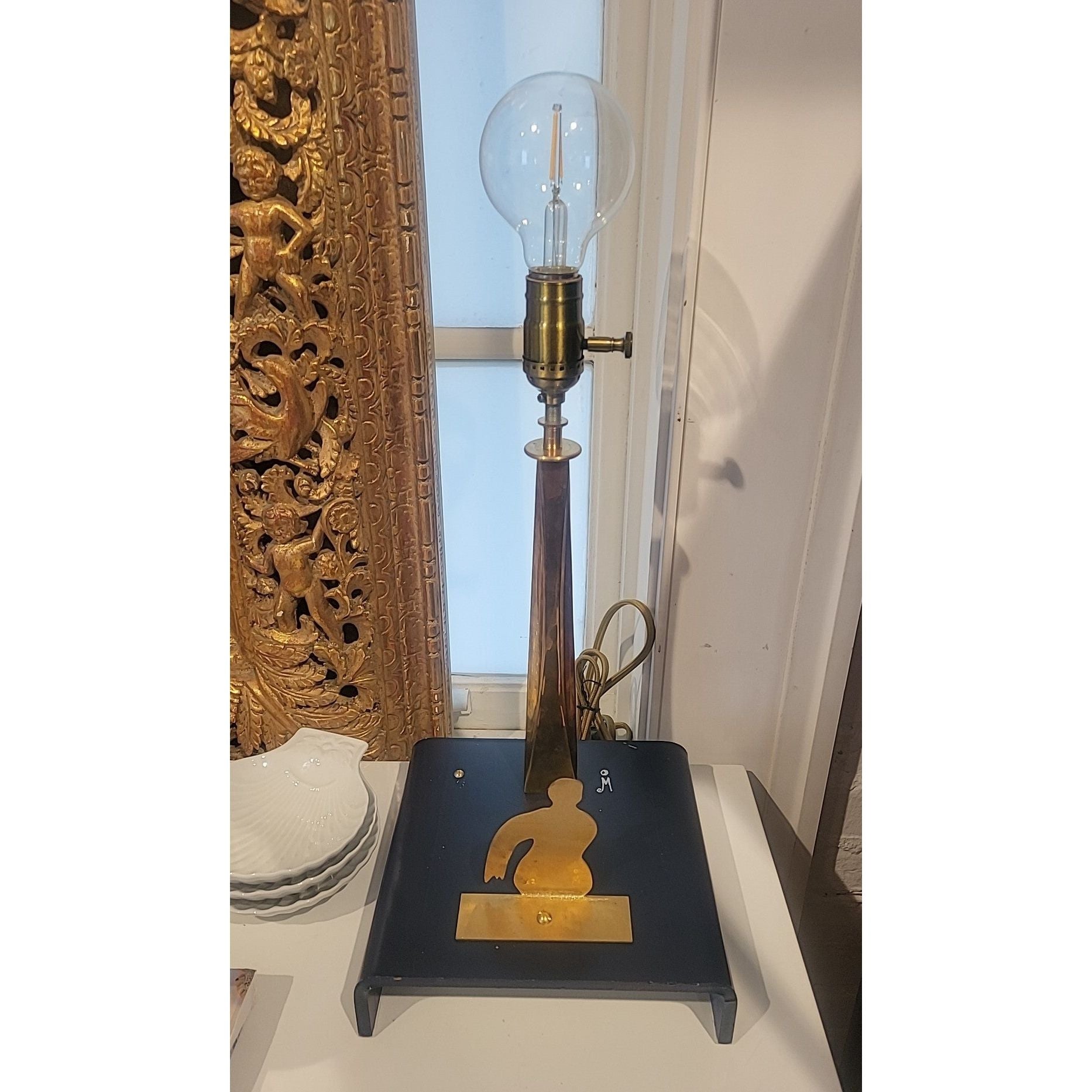 PAIR of Illuminations Navy Painted Steel & Bronze Table Lamps by Oscar Molina