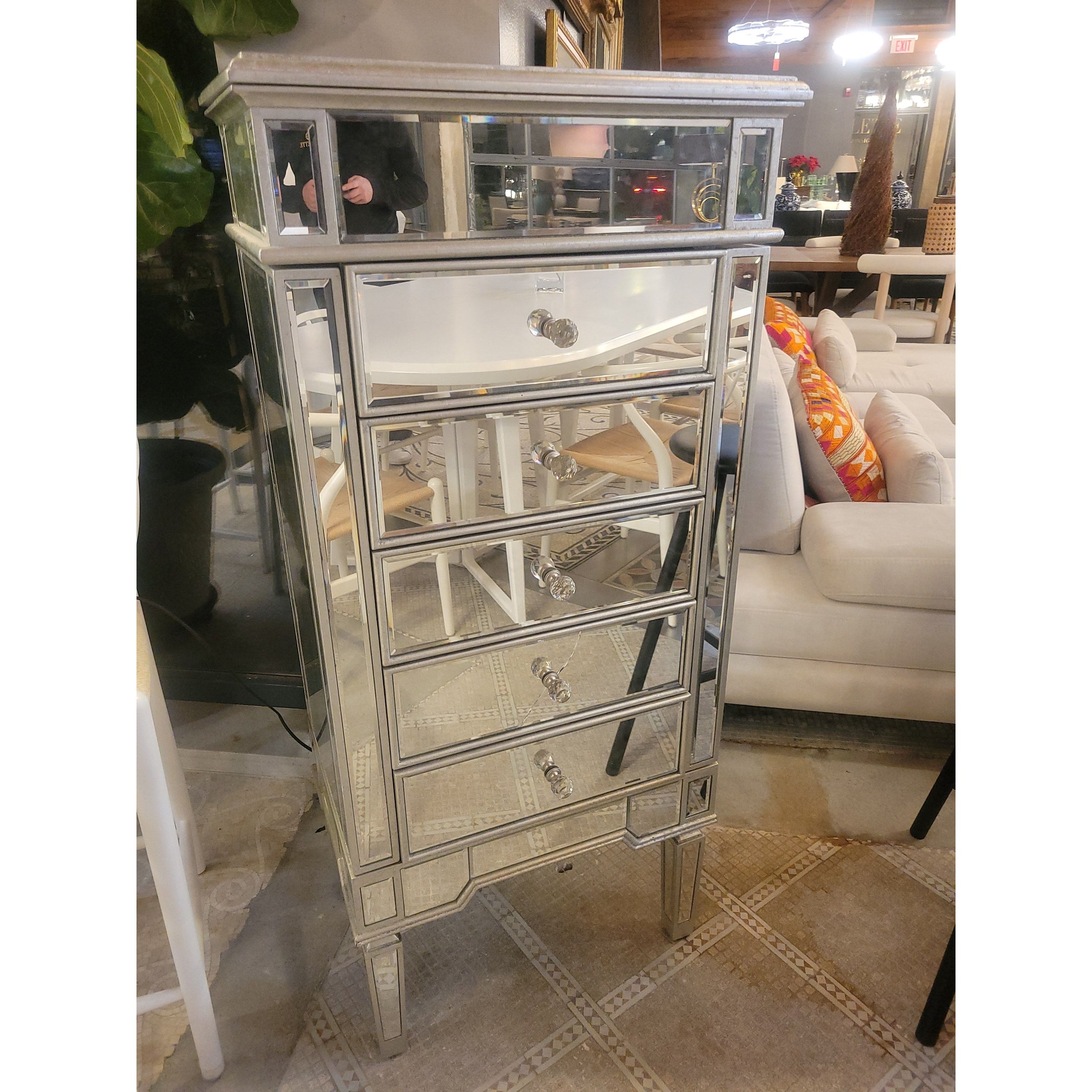 Mirrored Glass Jewelry Dresser w/ 8 Storage Compartments