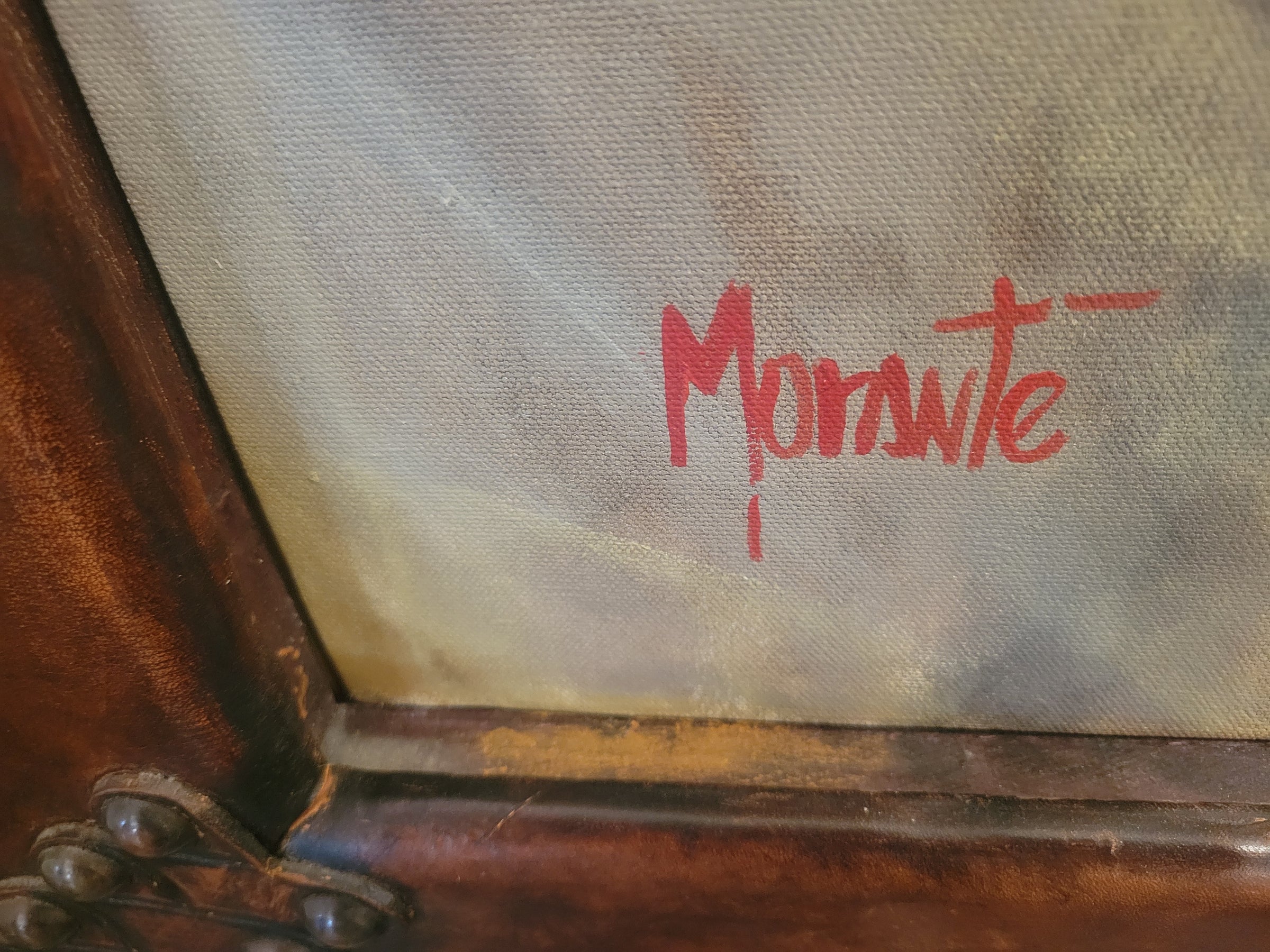 'A Tu Encuentro' Horse Oil Painting by Gladys Morante in Leather Nailhead Frame