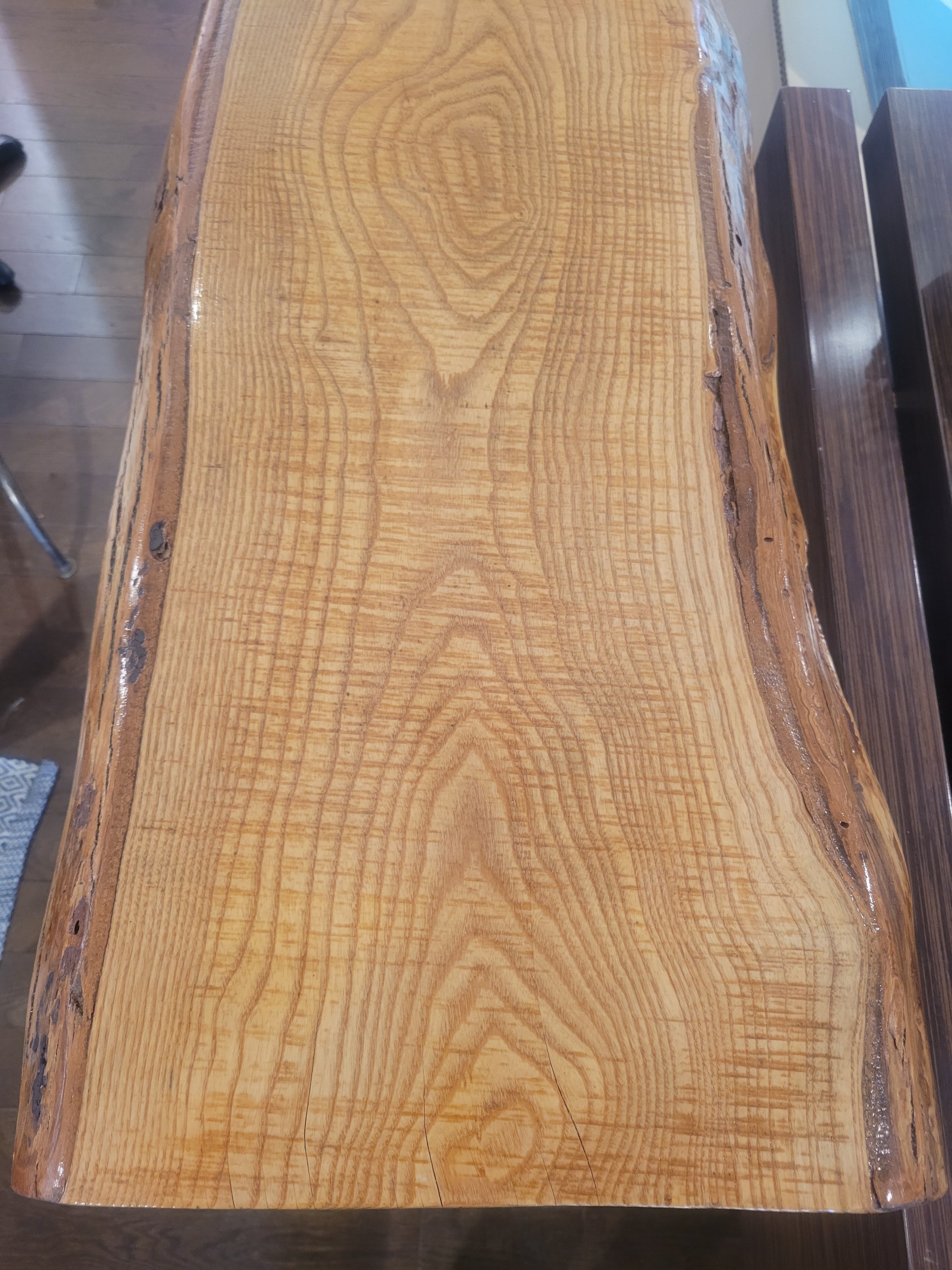 Live Edge Wood Slab Bar Height Console Table on Black Metal Legs