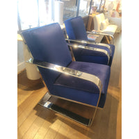PAIR of Custom Blue Velvet & Chrome Club Chairs by Artistic Frame