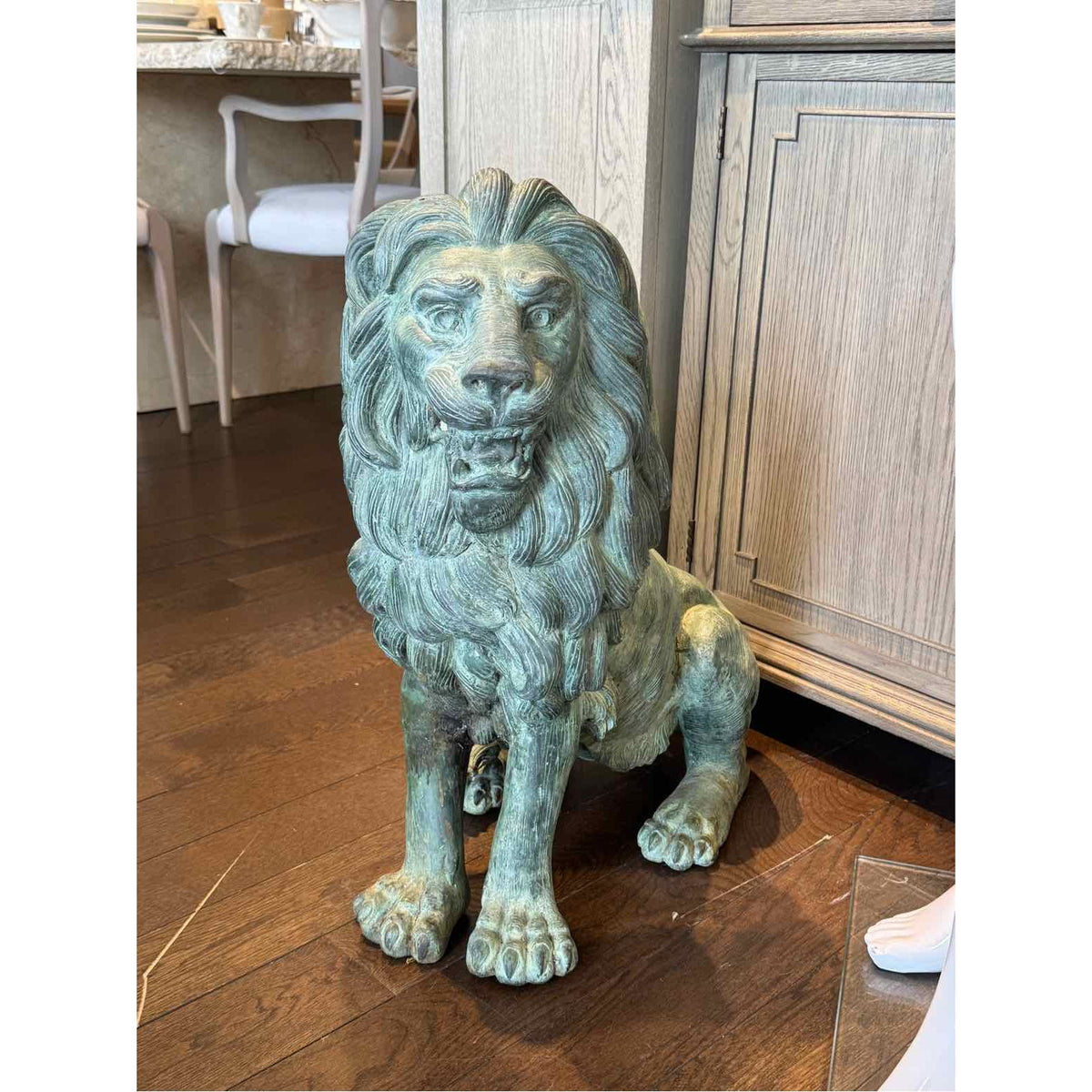 Cast Bronze Verdigris Lion Statue 12"W x 24"D x 25"H - colletteconsignment.com