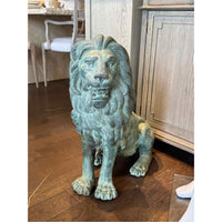 Cast Bronze Verdigris Lion Statue 12"W x 24"D x 25"H