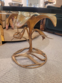 Arthur Court Style Gilded Lily Side Table w/ Glass Top (AS IS)