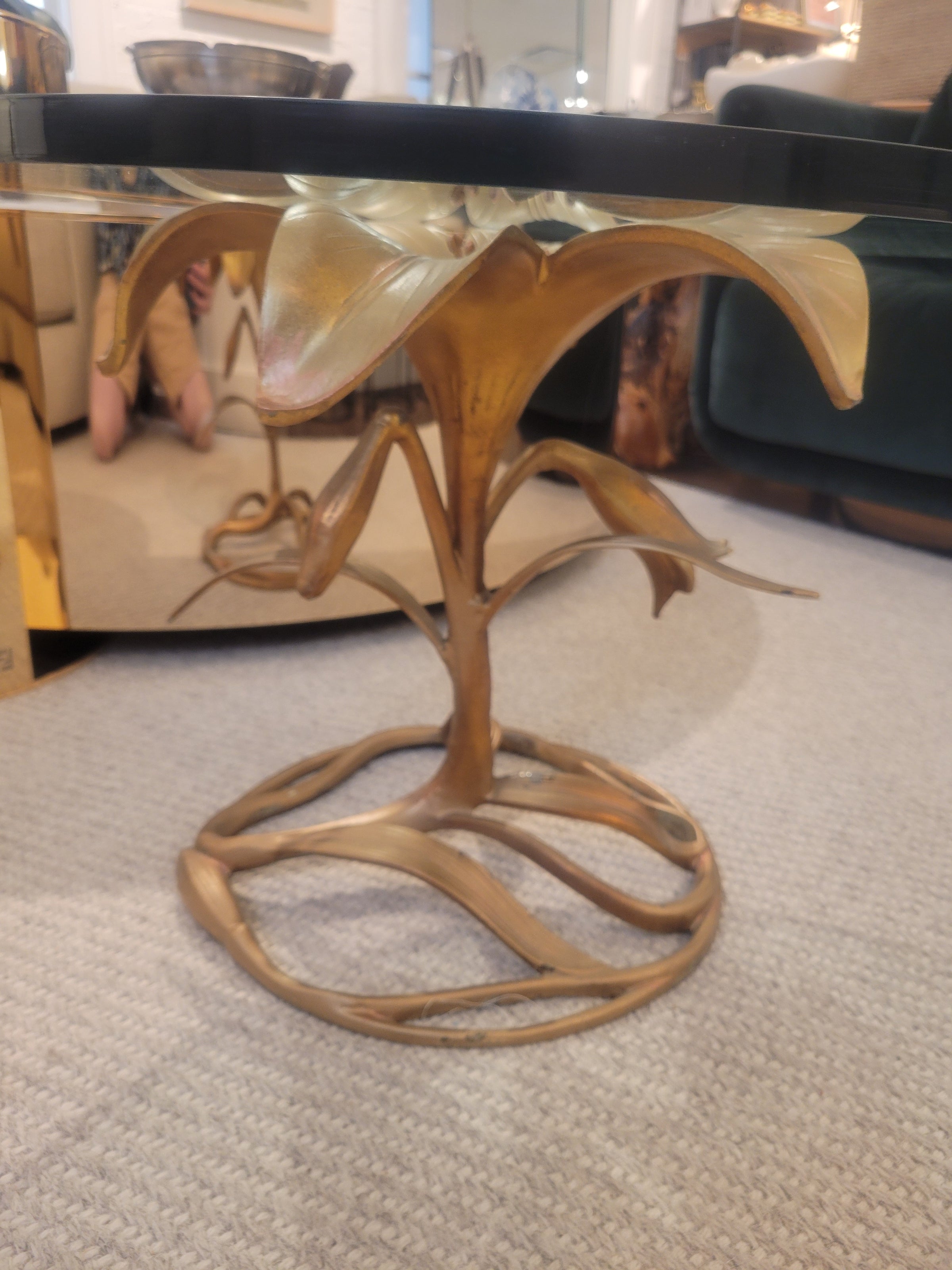 Arthur Court Style Gilded Lily Side Table w/ Glass Top (AS IS)