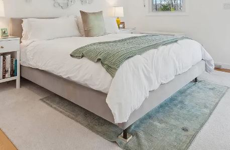 King-Sized Gray Velvet Bed Frame w/ Wood Legs (AS IS)