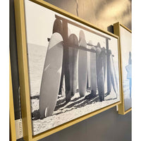 B&W Beach Surfboards Photograph on Canvas in Floating Wood Frame