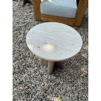Victoria Teak Side Table w/ Round Travertine Top by Harbour (AS IS)