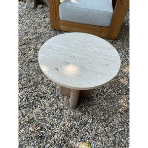 Victoria Teak Side Table w/ Round Travertine Top by Harbour (AS IS)