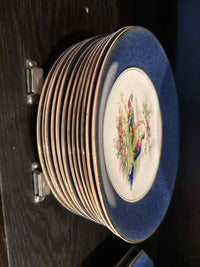 Set of 12 Vintage English Wedgewood Colbalt Rim w/Pheasants Plates, 9.18" Dia