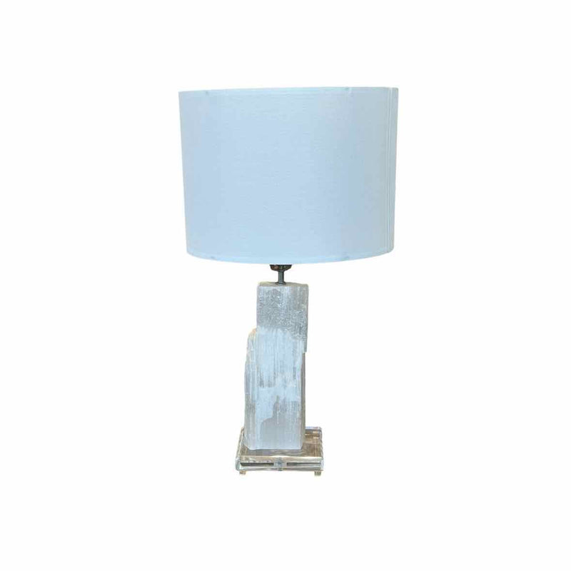 Selenite Crystal Table Lamp w/ Acrylic Lucite Base