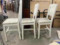 SET of 3 Vintage White Counter Stools w/ Toile Seat Cushions (AS IS)