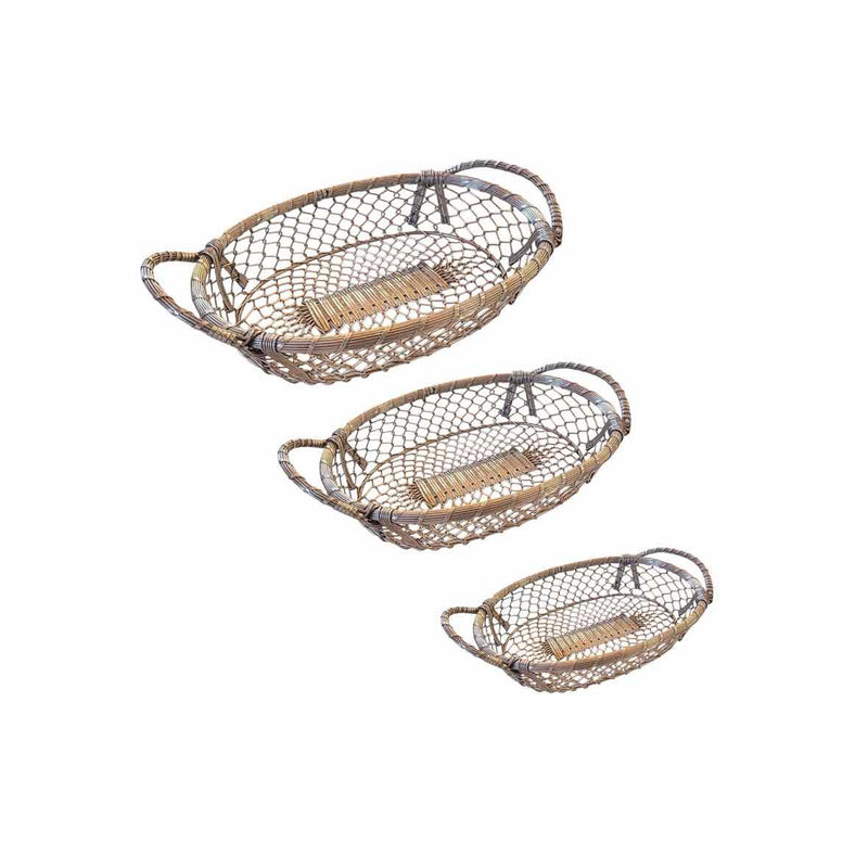 Set of 3 Silver Wire Oval Baskets