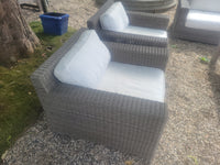 PAIR of Gray Wicker Lounge Chairs w/ Cushions