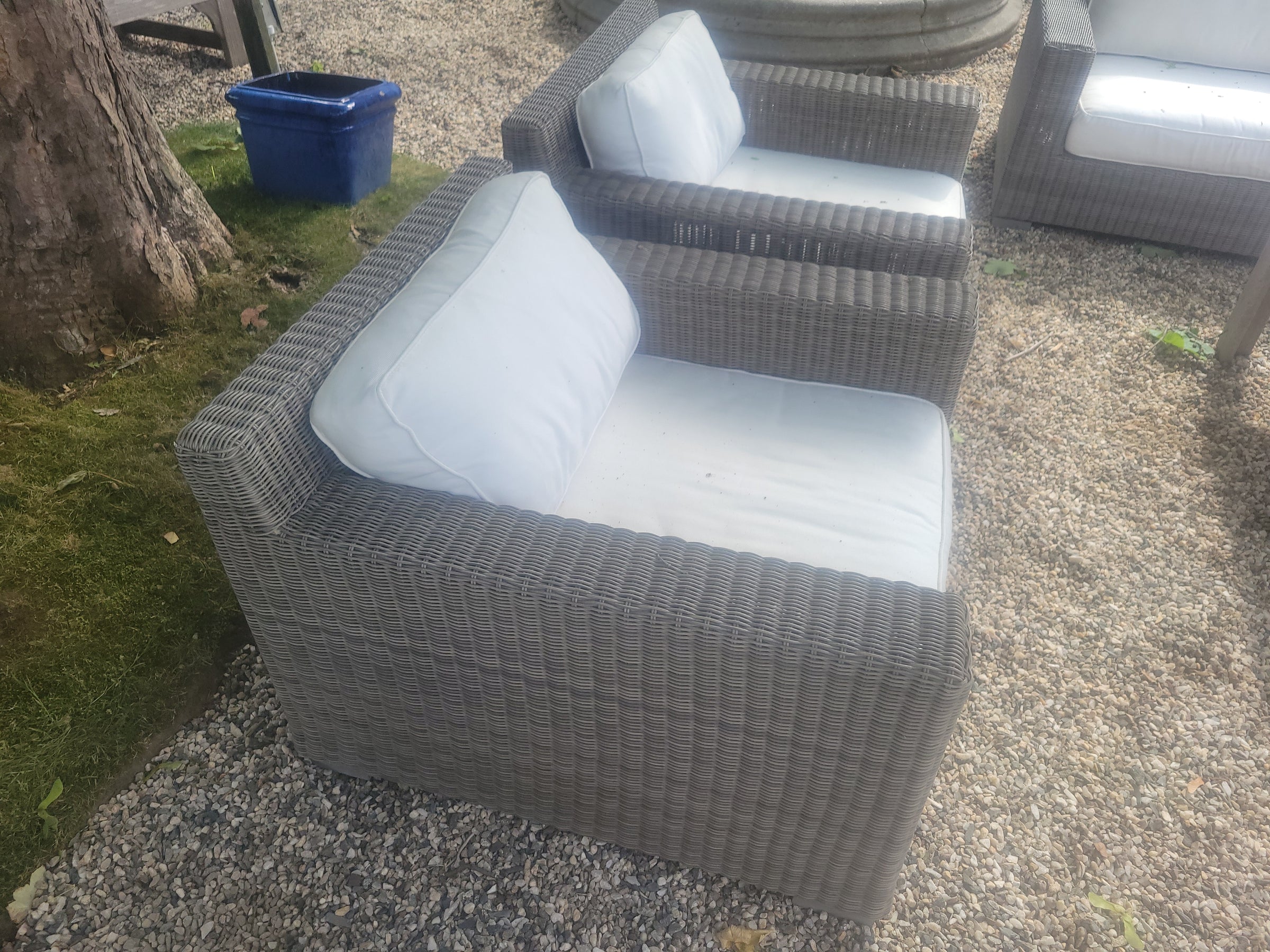 PAIR of Gray Wicker Lounge Chairs w/ Cushions