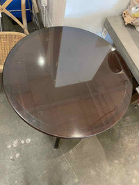 Round Mahogany Entry Table w/ 2 Shelves & Glass Top by Barbara Barry for Baker