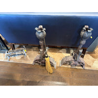 SET of Vintage Fireplace Accessories: 2 Dragon Andirons, 2 Log Supports, 1 Brush