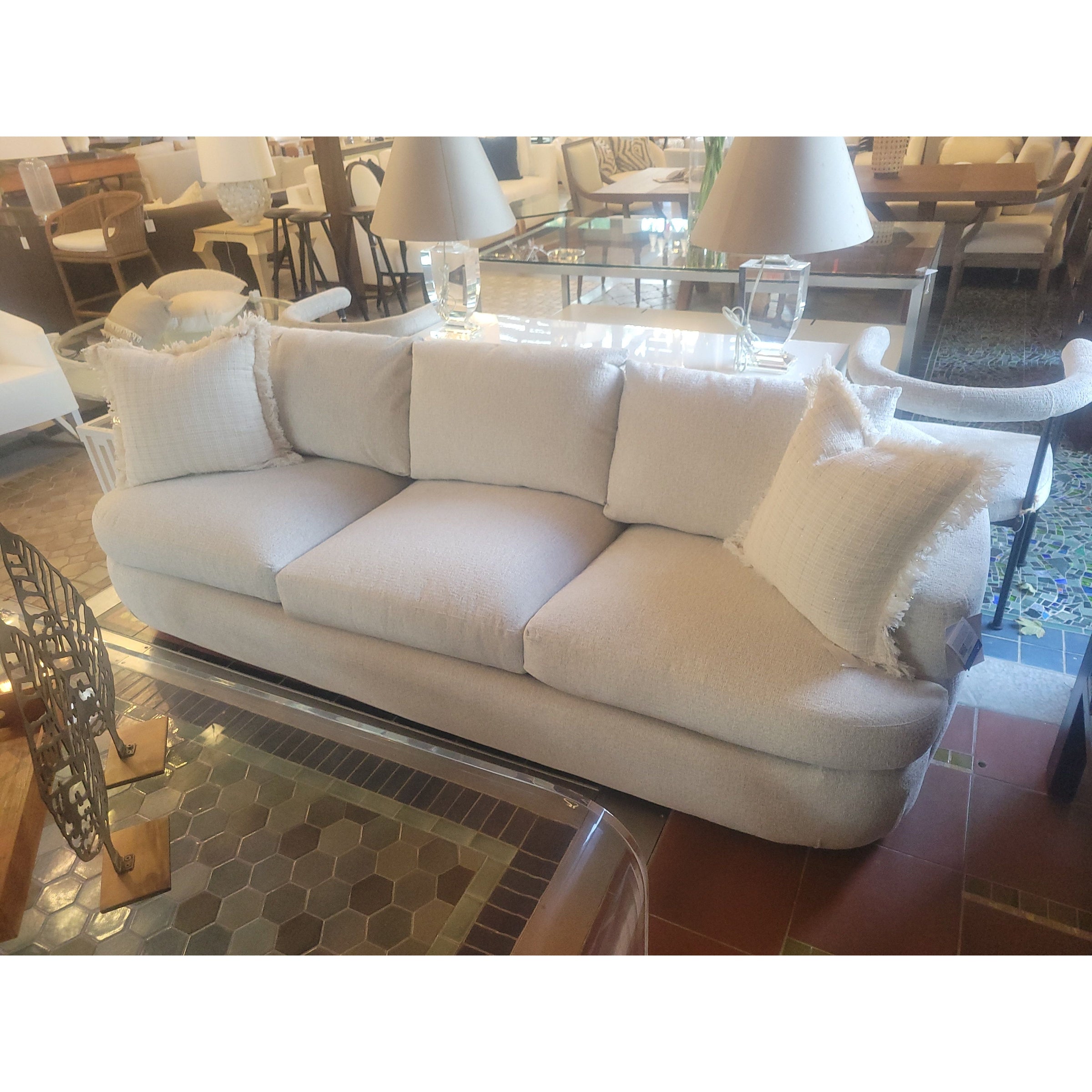 8-ft Jules Cream Plush Fabric Sofa on Solid Wood Frame by Bernhardt