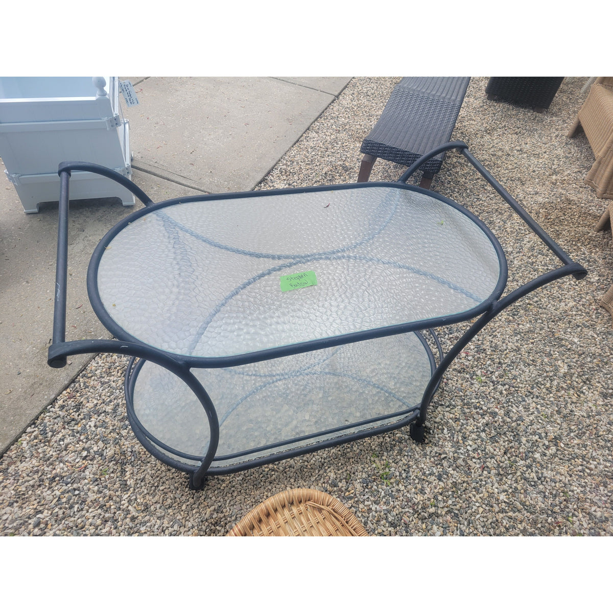 Outdoor Glass & Black Metal Serving Cart - colletteconsignment.com