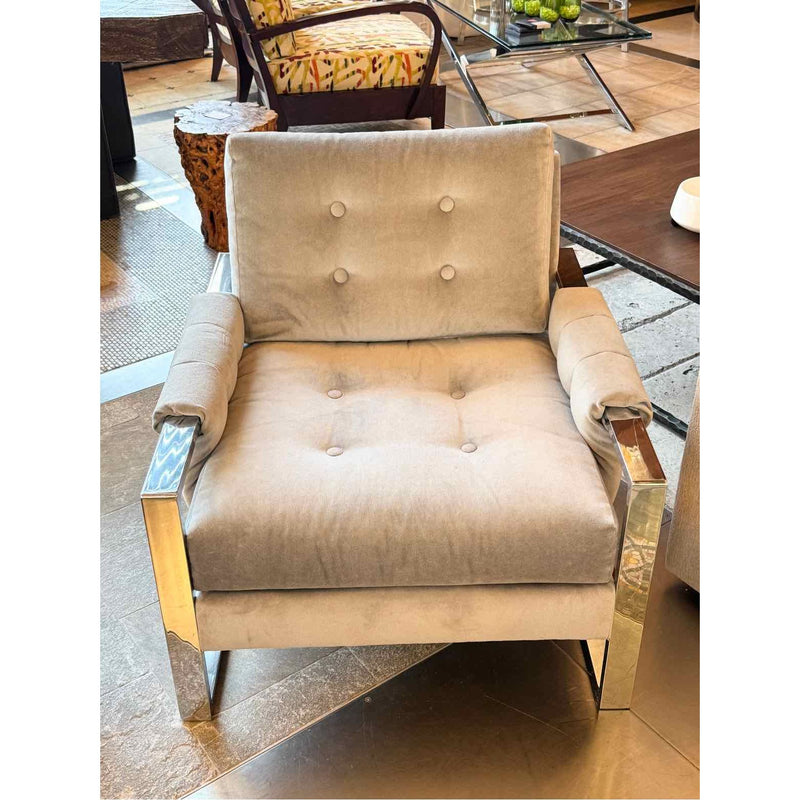 PAIR of Gray Velvet & Chrome Milo Baughman Chairs