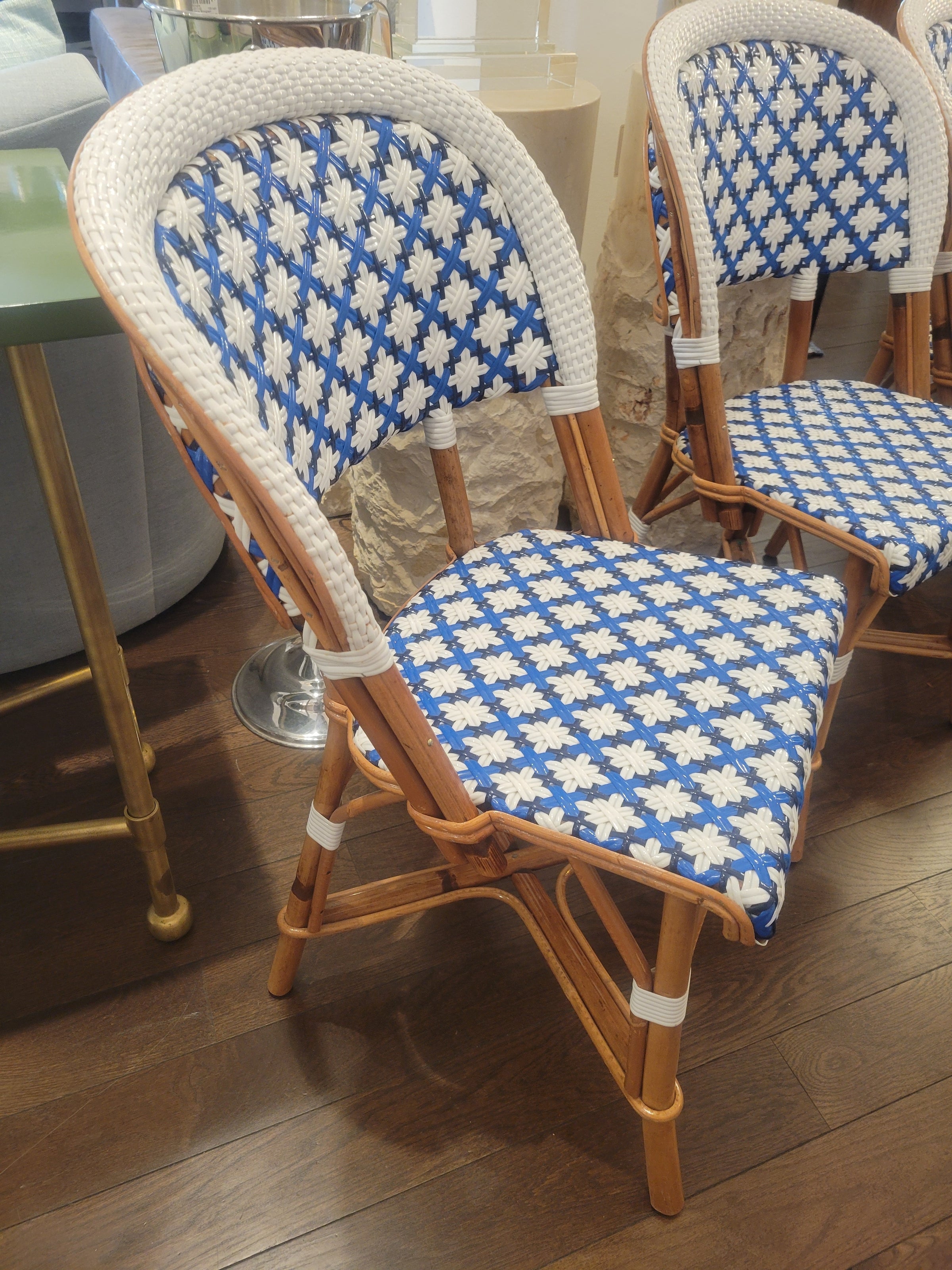 SET of 3 Blue & White Wicker Side Chairs by Maison Drucker