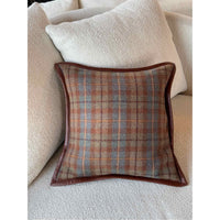 Plaid Tartan Wool & Leather Trim Pillow w/ Goose Feather Insert by Ralph Lauren