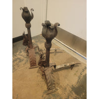 SET of Vintage Fireplace Accessories: 2 Dragon Andirons, 2 Log Supports, 1 Brush
