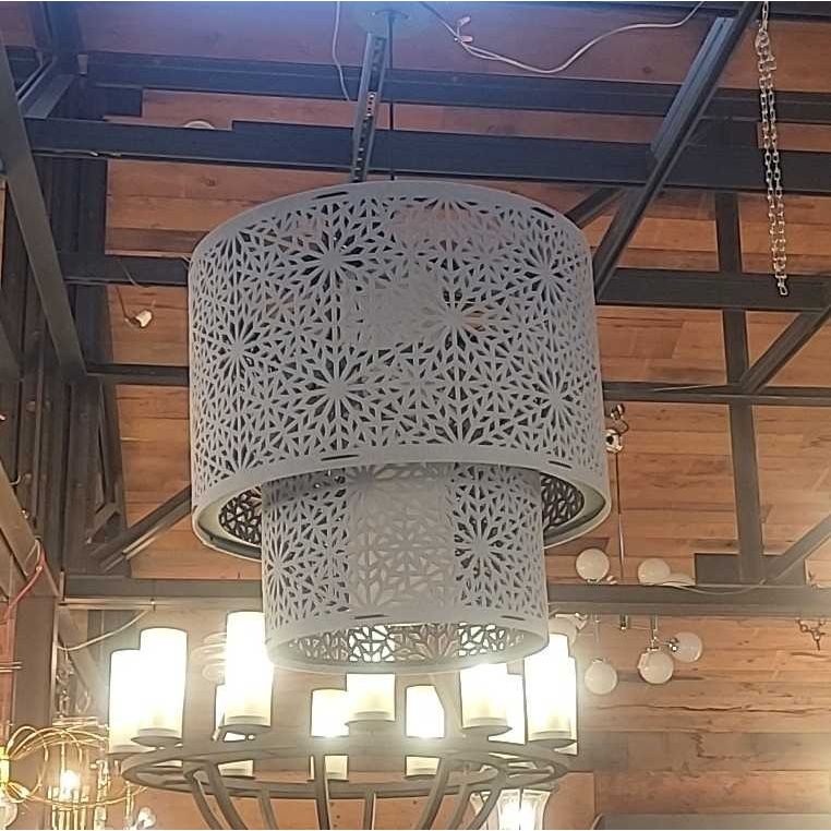 Acoustic Sound-Absorbing Blue Felt LED 2-Tier Chandelier by Buzzi - colletteconsignment.com