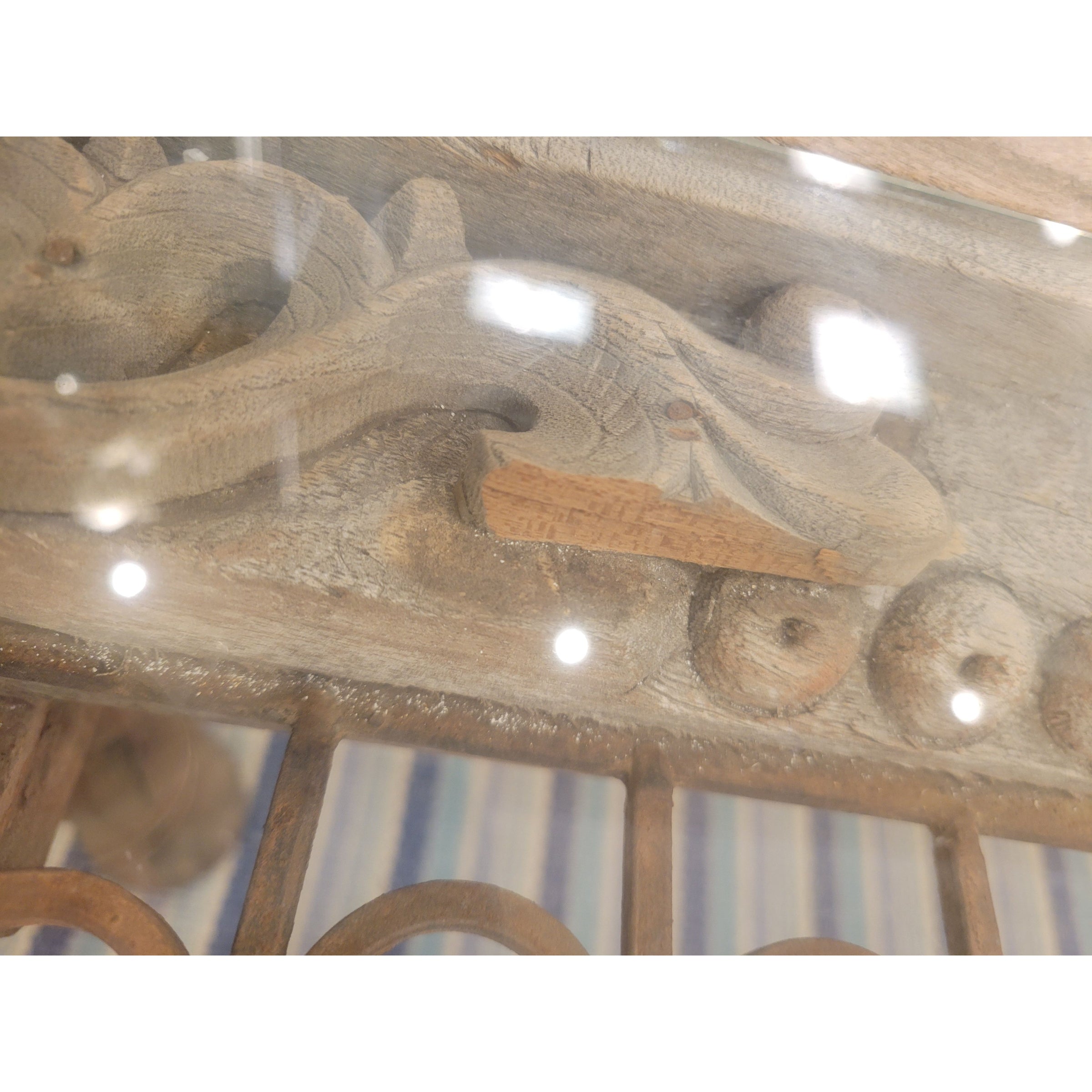 Vintage Indian Window Grate Metal & Wood Coffee Table w/ Glass Top (AS IS)